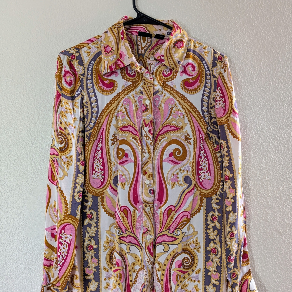 INC International Concepts 100% Silk Paisley Print Button-Down – Size 8